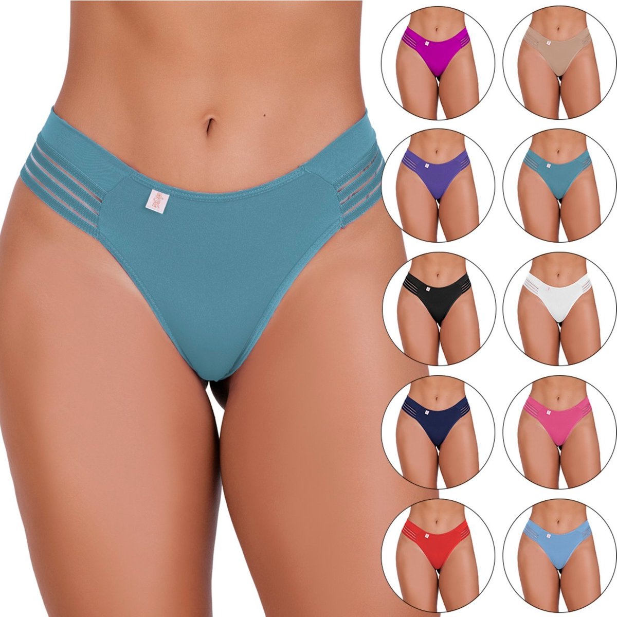 Imagem principal Kit 5 Calcinhas Gabi Lingerie Tanga Algodão Sexy Confortavel Detalhe Lateral multicolorido Gabi Lingerie multicolorido