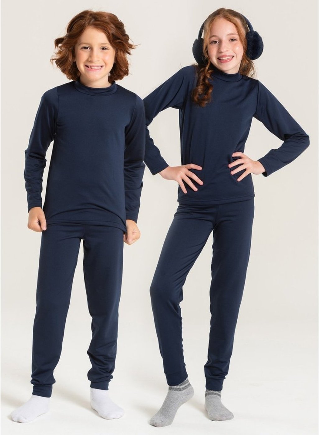 Infantil - Conjunto Inverno Unissex Marinho Blusa e Calça em Tecido Térmico