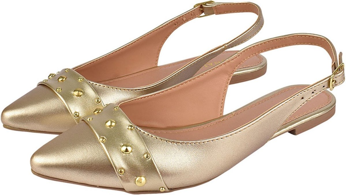 Sapatilha Feminina Bico Fino Mule Slingback CM Calçados Hotfix Ouro Light