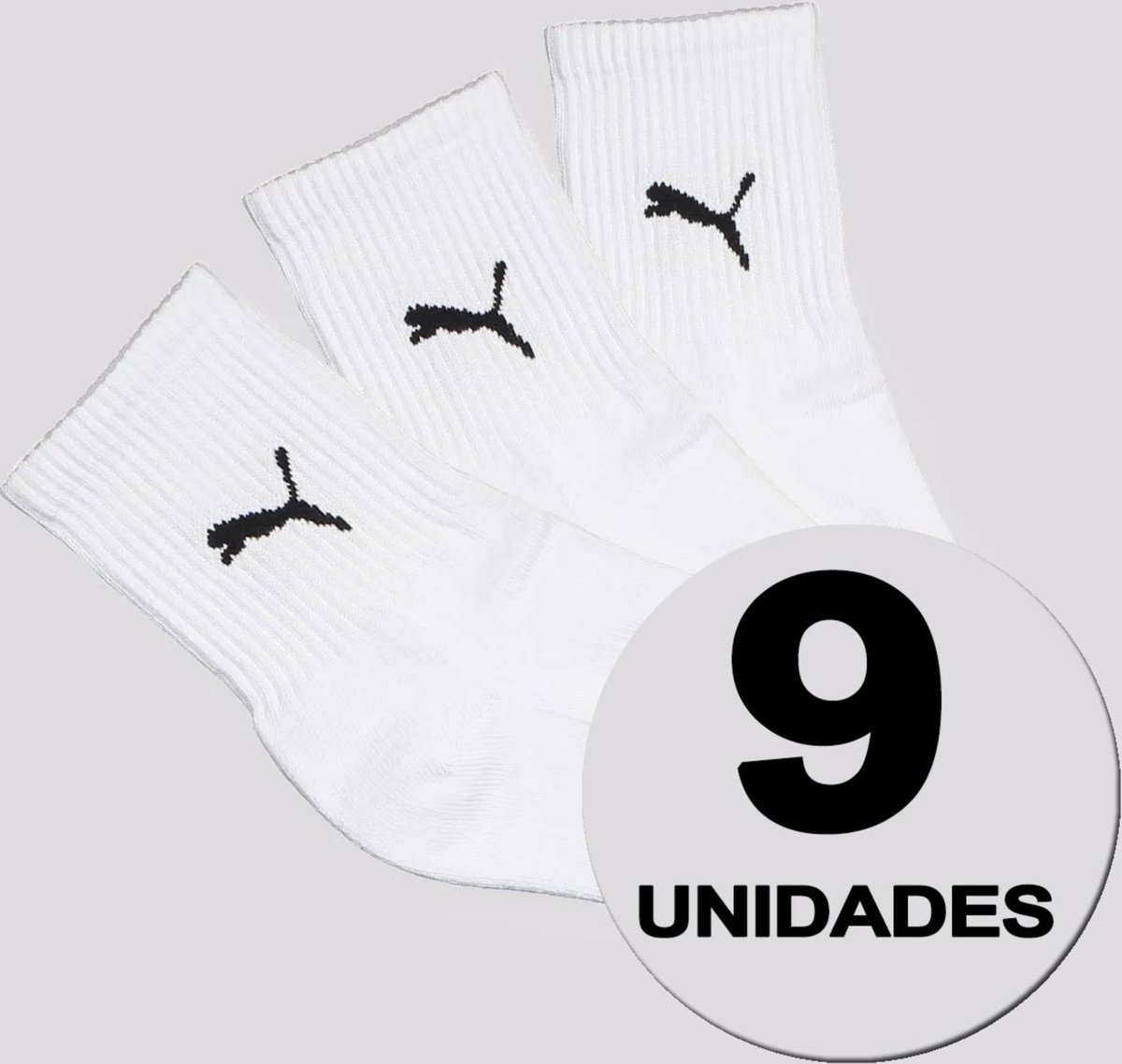 Kit Meia Puma Esportiva Cano Médio 9 Pares Feminino Branca