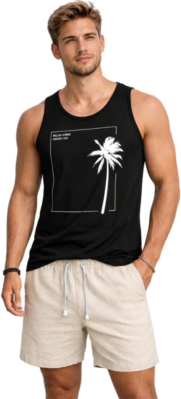 Imagem principal Conjunto Regata Coqueiro e Short Linho Premium Bermuda Masculina Moda Praia Luxo Relaxado bege Relaxado bege