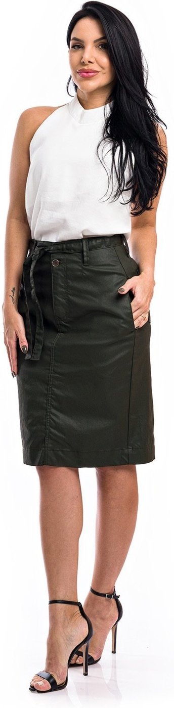 Saia Restrito Jeans Comprida Resinada com Elastano Militar