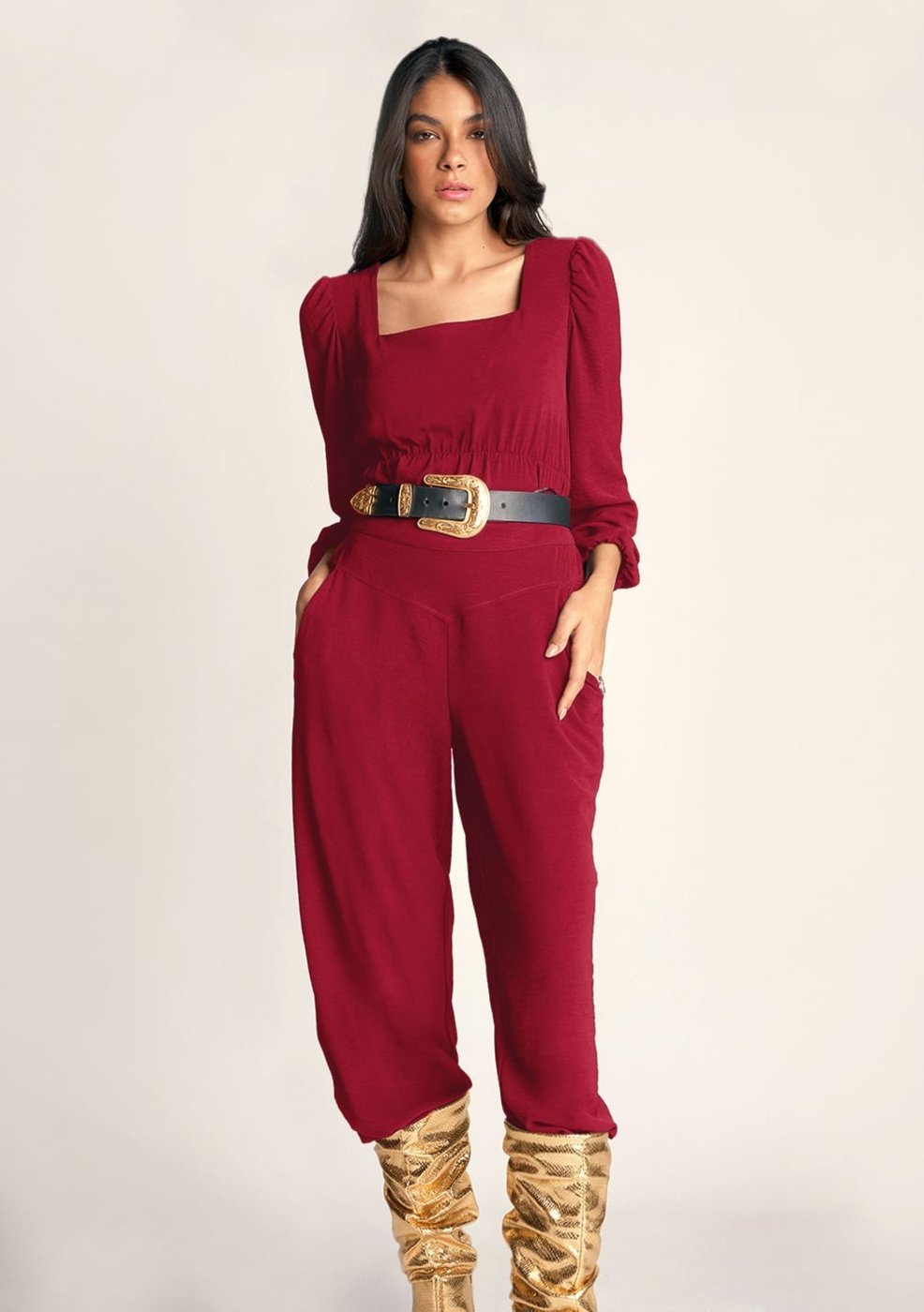 Imagem principal Calca Zinco Pantalona Cós Alto Bolso-Faca bordô Zinco bordô