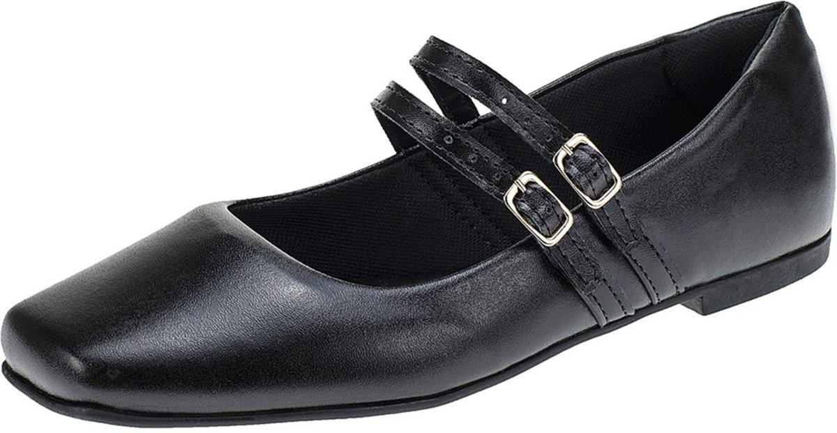 Imagem principal Sapatilha Lóris Shoes Feminina Bico Quadrado Mary Jane Confortável Mocassim Clássico Retro 190 preto LÓRIS SHOES preto