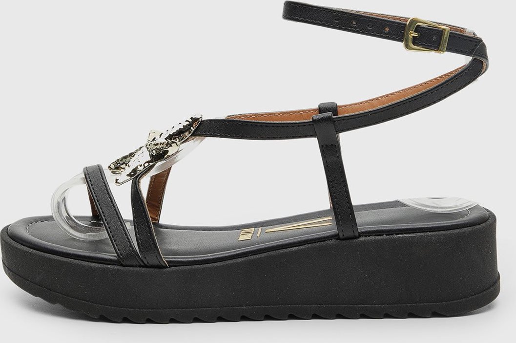 Sandália Feminina Vizzano Plataforma Detalhe Metalizado Preta