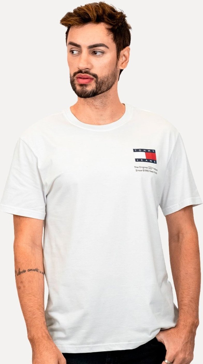 Imagem principal Camiseta Tommy Jeans Masculina Regular Essential Flag Text Branca branco Tommy Jeans branco