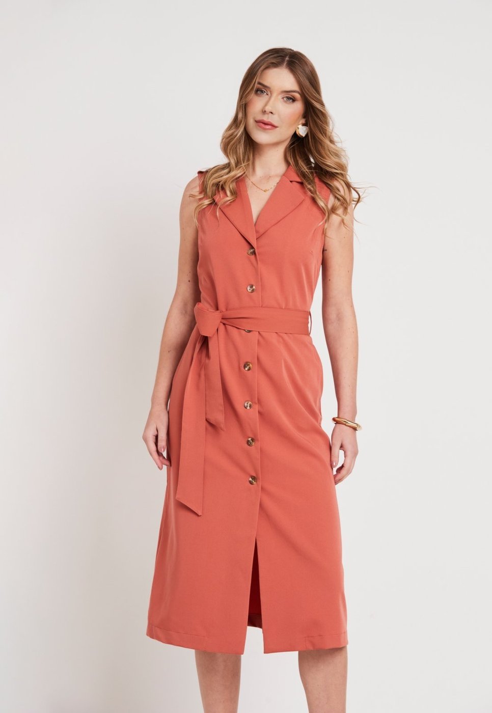 Vestido Midi Chemise Gola Blazer Terracota Miss Joy 8199