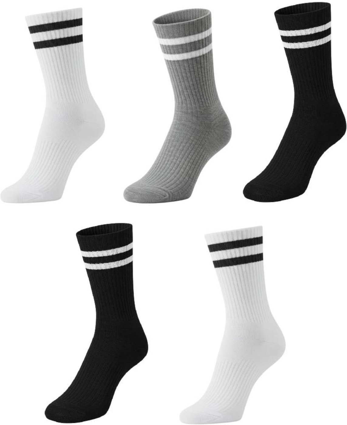 Kit 5 Meias Listradas Cano Médio Algodão Academia Cross Skate Caminhada 2 Listras