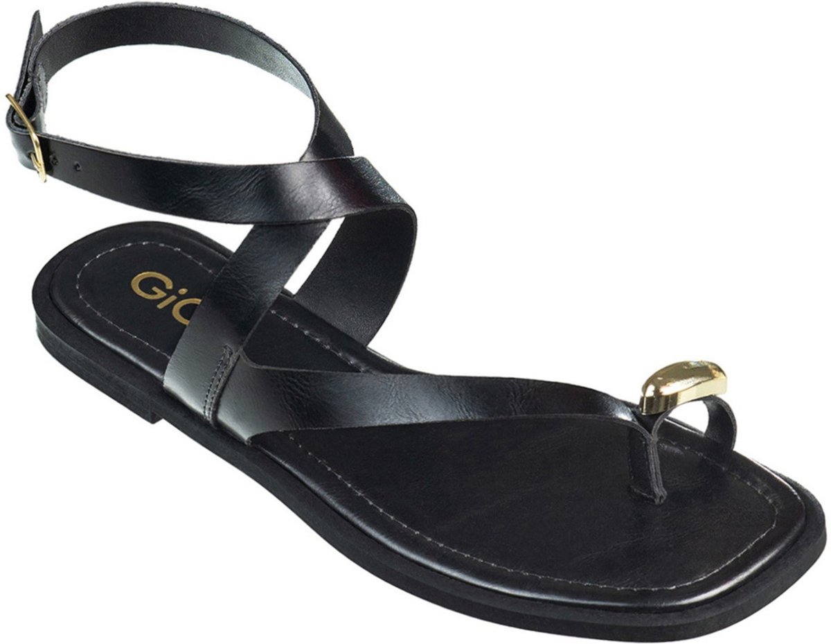 Sandália Rasteira Feminina GiGiL Tiras Cruzadas Detalhe Metalizado Ring ToePreto