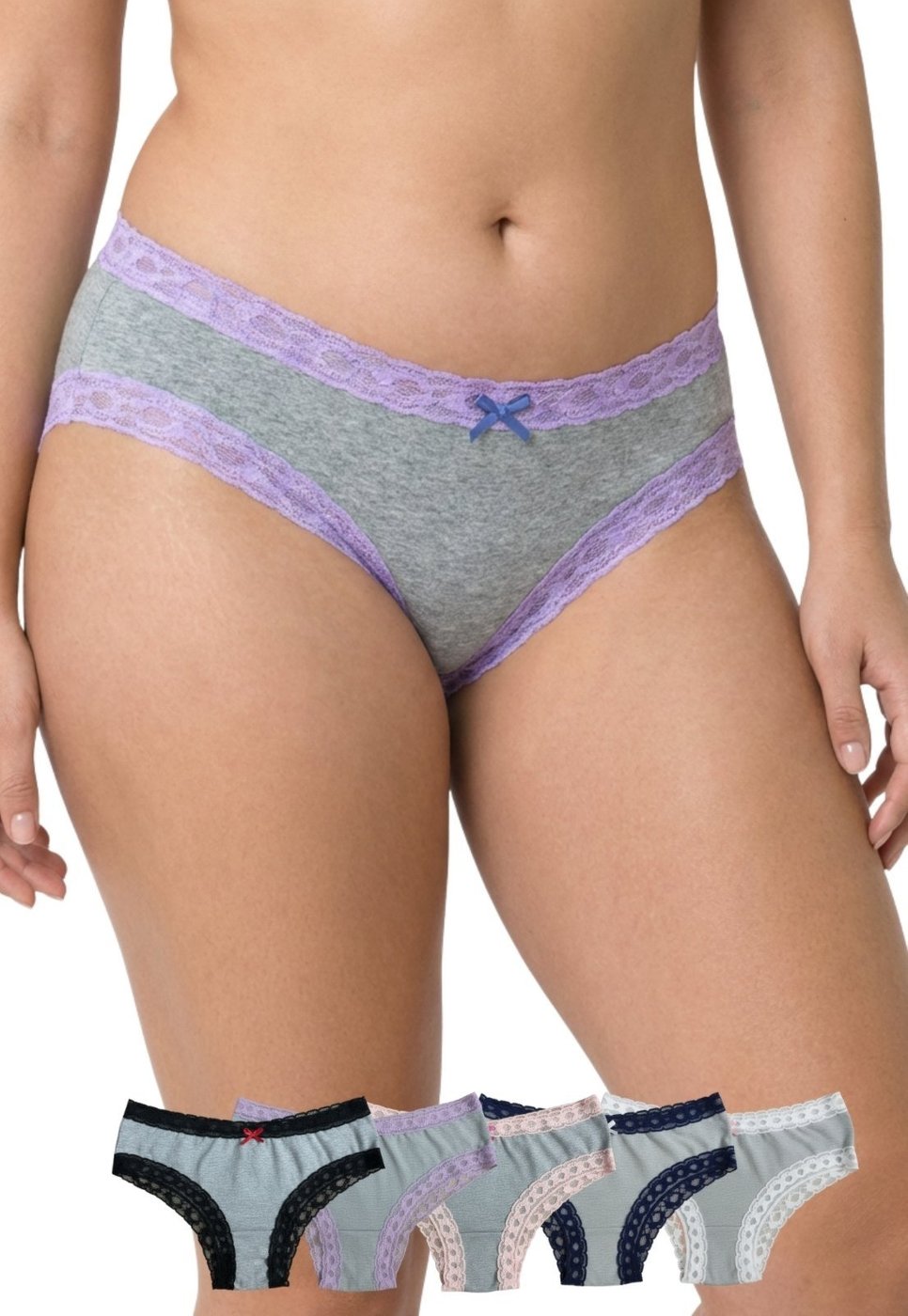 Imagem principal Kit 5 Calcinhas Boneca Plus Size em Algodão Sustentável com Renda Concept Lingerie multicolorido Concept Lingerie multicolorido