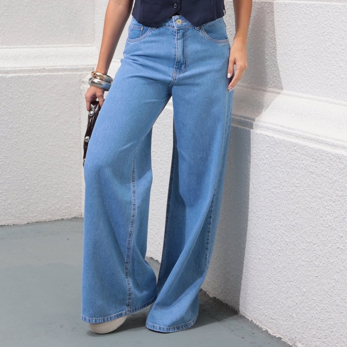 Calça Jeans Pantalona Barra Normal Feminino Revanche Kyoto