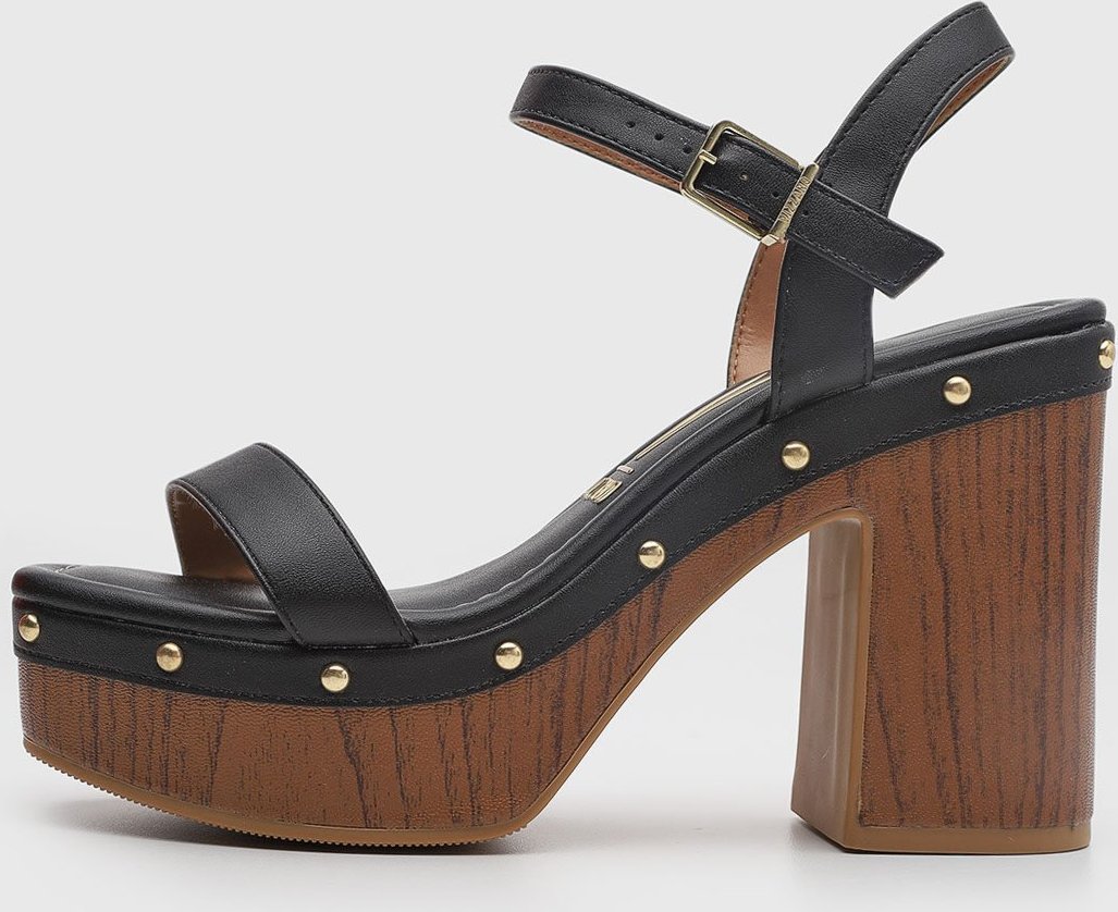 Sandália Feminina Vizzano Salto Bloco Amadeirado Preta