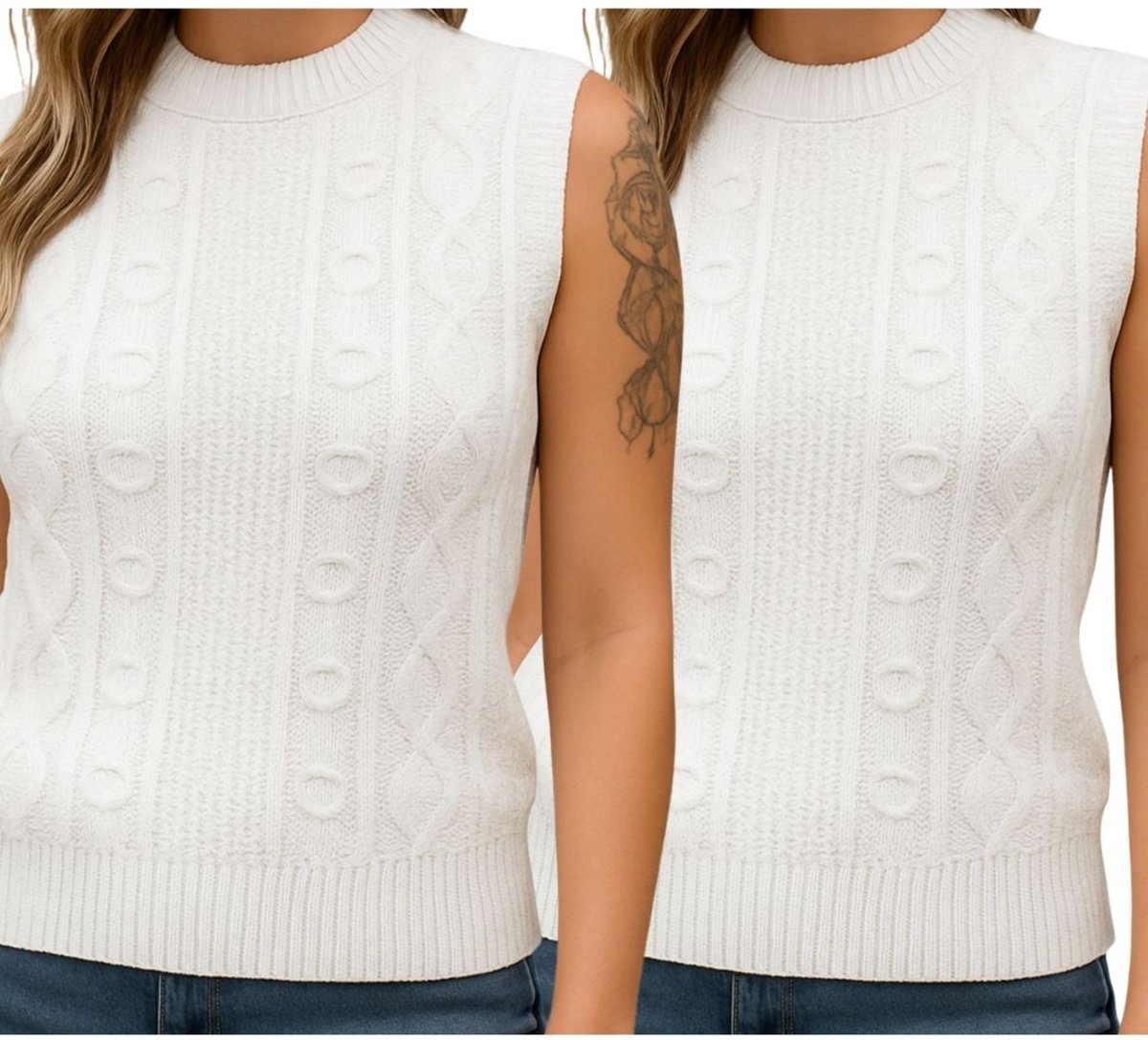 Imagem principal Kit 2 Blusas de Tricô Branca FMF Sem Manga Básica Casual branco FMF branco