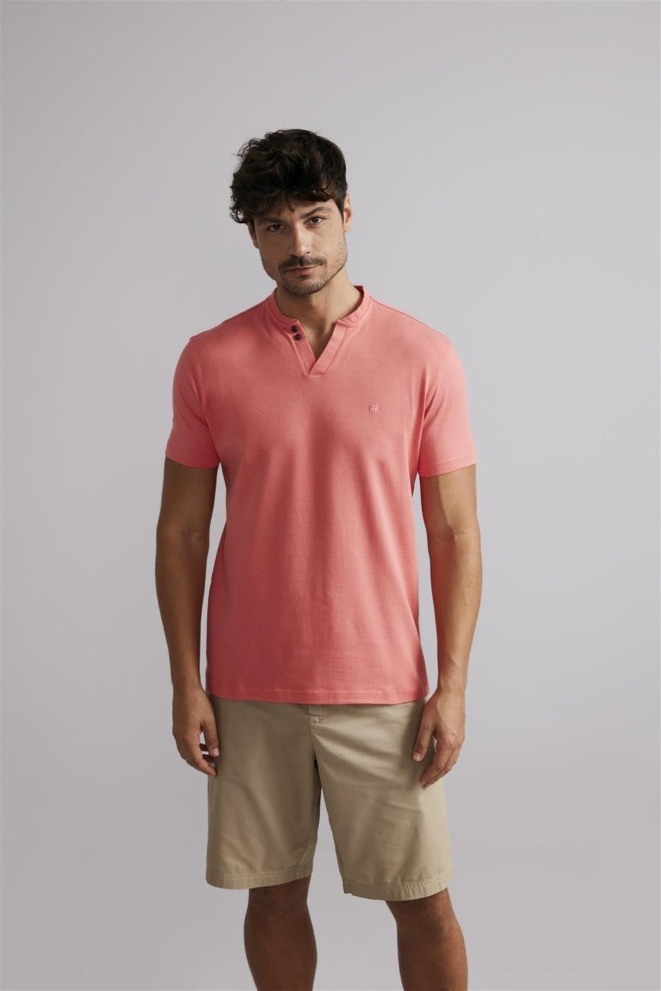 Imagem principal HIGHSTIL Camiseta Gola Portuguesa Malha Premium Slim Fit - Rosa Salmão laranja rosa HIGHSTIL laranja rosa