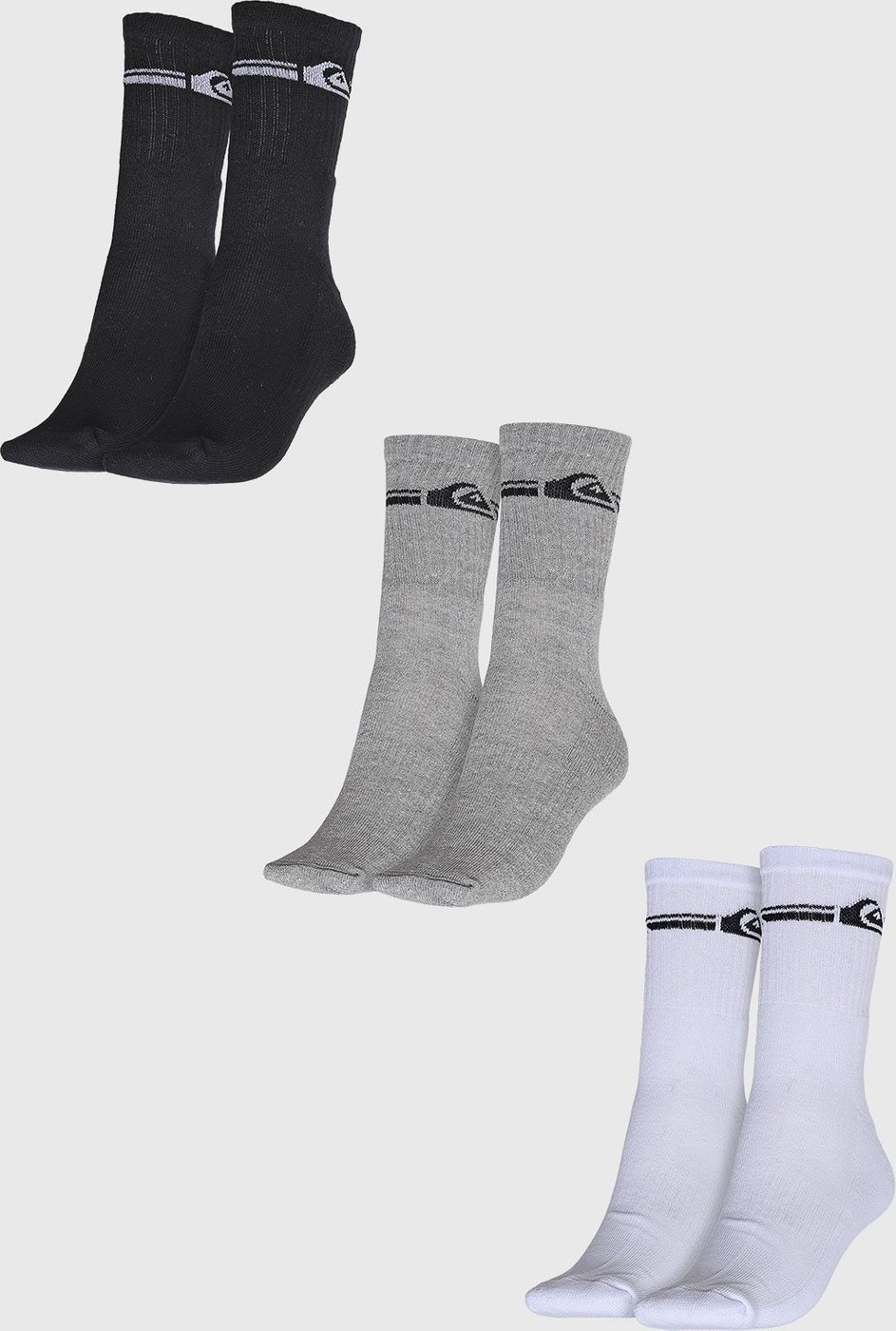 Kit Meia Quiksilver Cano Médio Logo Preta