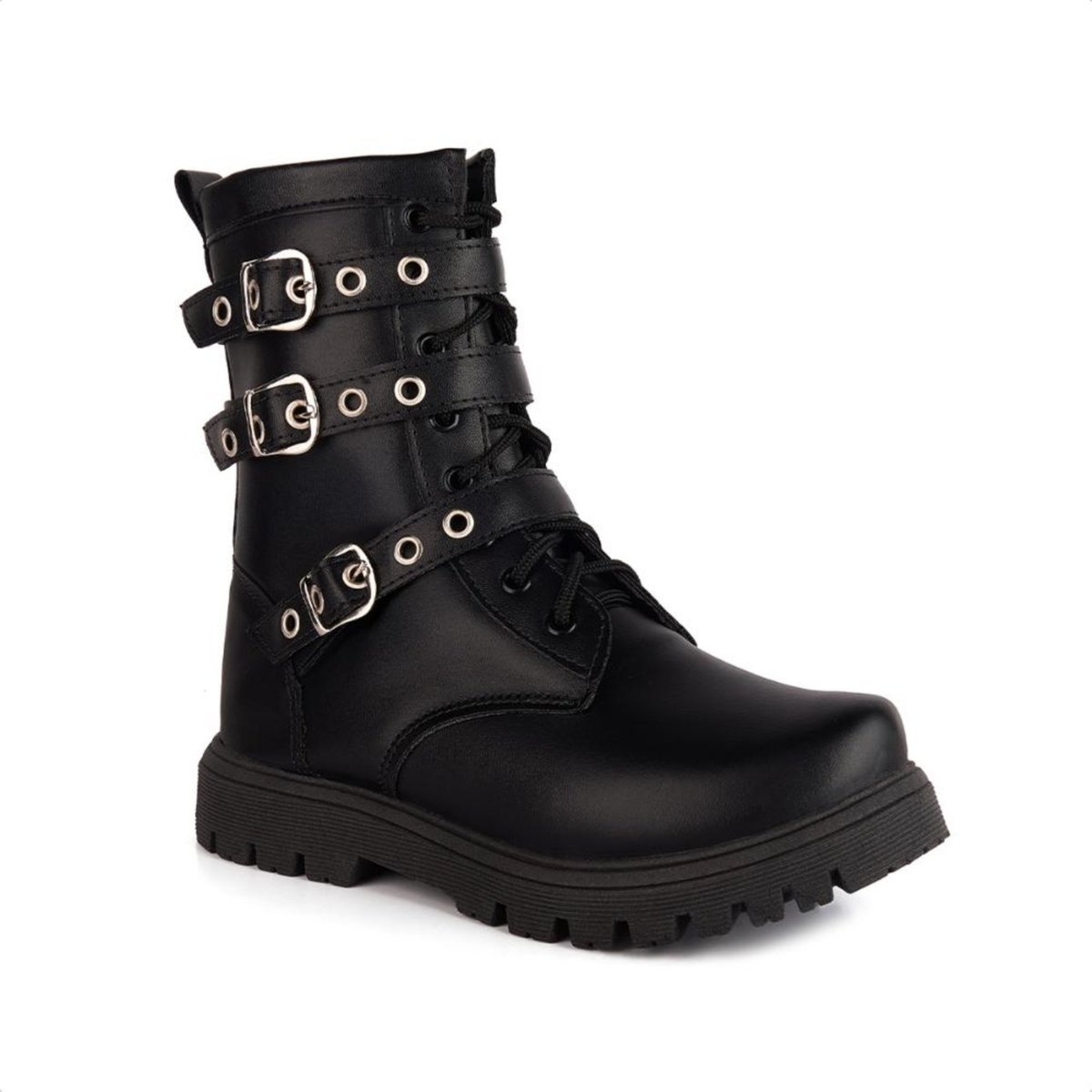 Imagem principal Infantil - Coturno Cano Alto Fivelas Sola Tratorada Menina Fashion preto Menina Fashion preto