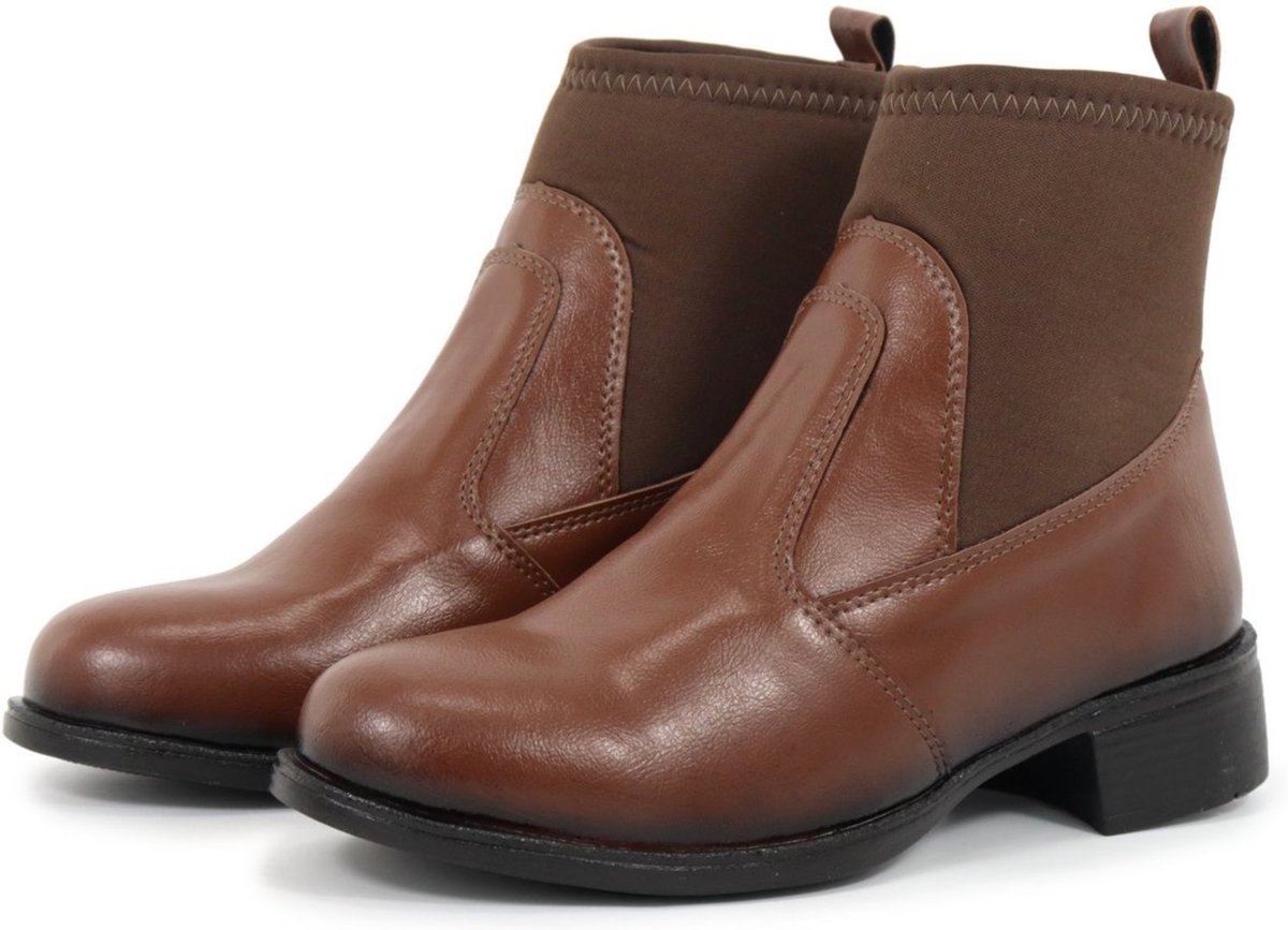 Bota Cano Curto Feminina Casual com Elastico Urbana Confortável Capuccino