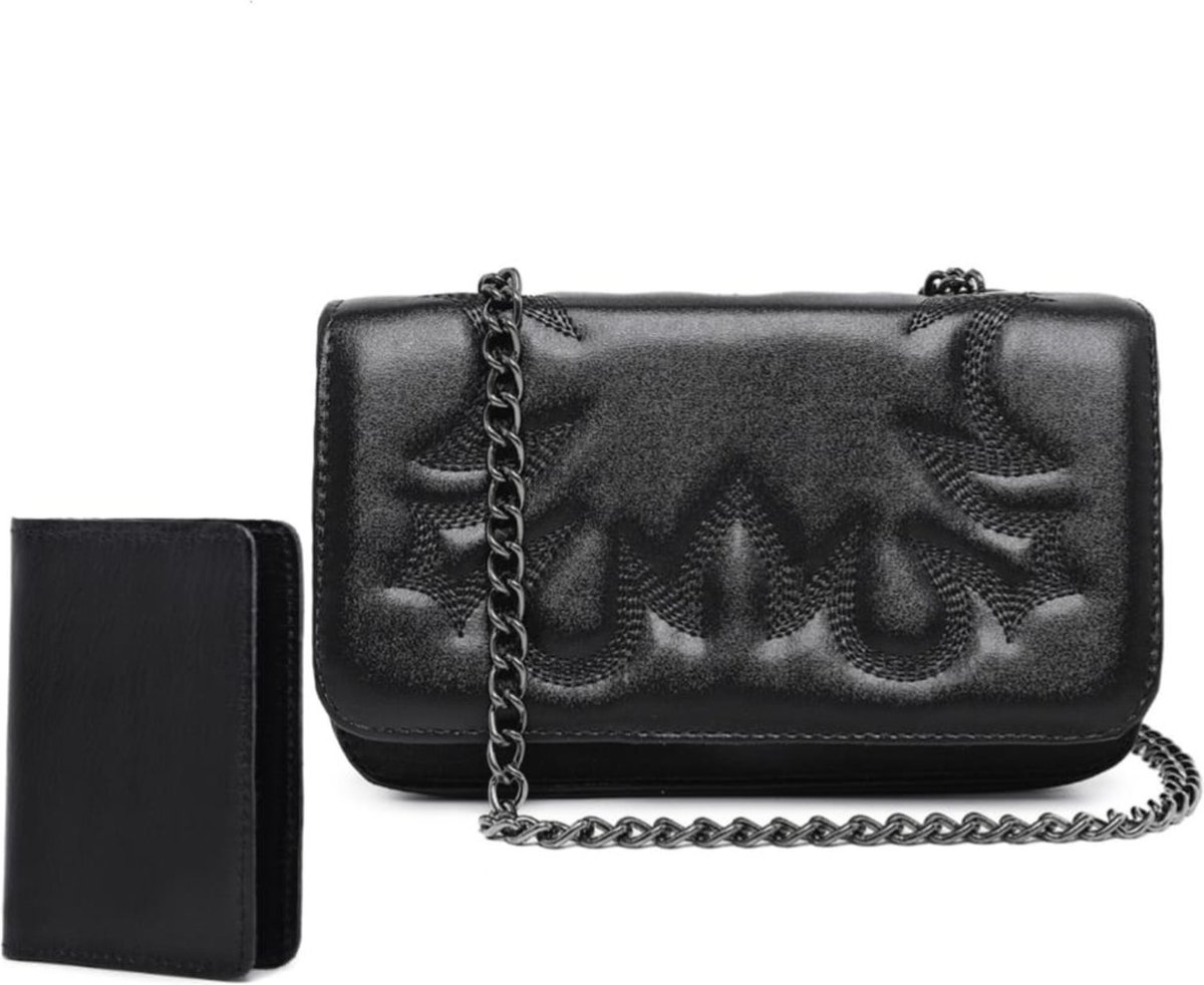 Imagem principal Bolsa Country Feminina Pequena Preta Alça De Corrente Ombro Tiracolo Bordada Clutch E Carteira CARMELO SHOES preto CARMELO SHOES preto