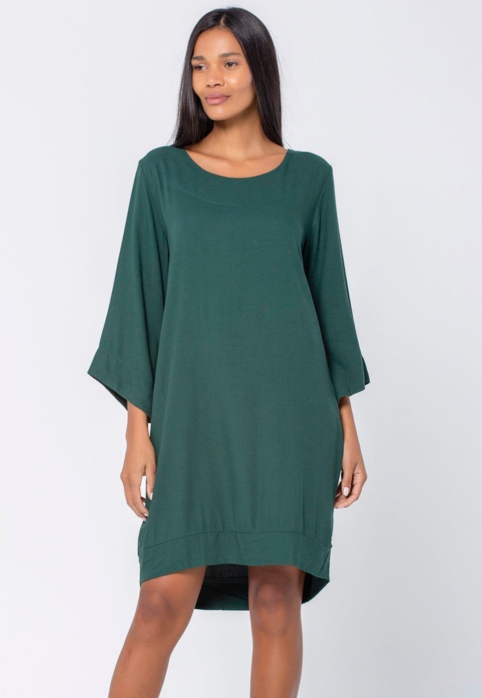 Vestido Curto Amazonia Vital Viscose Manga Ampla Balli Musgo