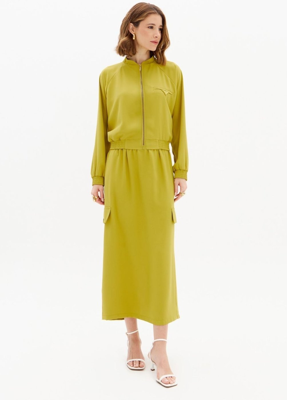 Saia Parachute Super Midi Cintura Média