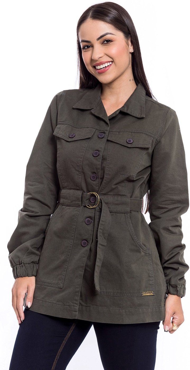 Jaqueta Parka Restrito Jeans Casaco com Botões - Militar