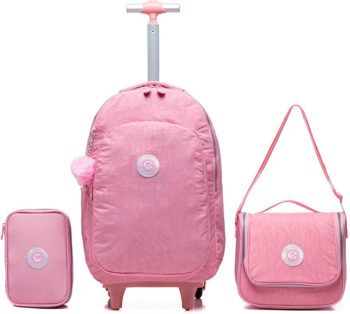 Infantil - Kit Mochila Rodinha Menina Escolar Coban Mochila de Carrinho Lancheira Estojo