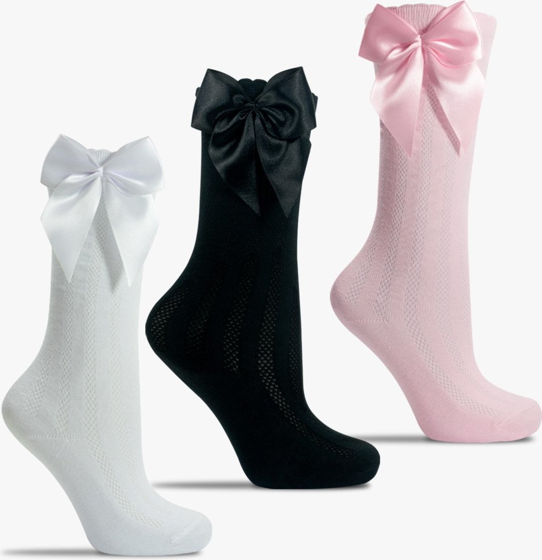 Kit 3 Pares de Meias 3/4 Pópidi Laço e Rosa