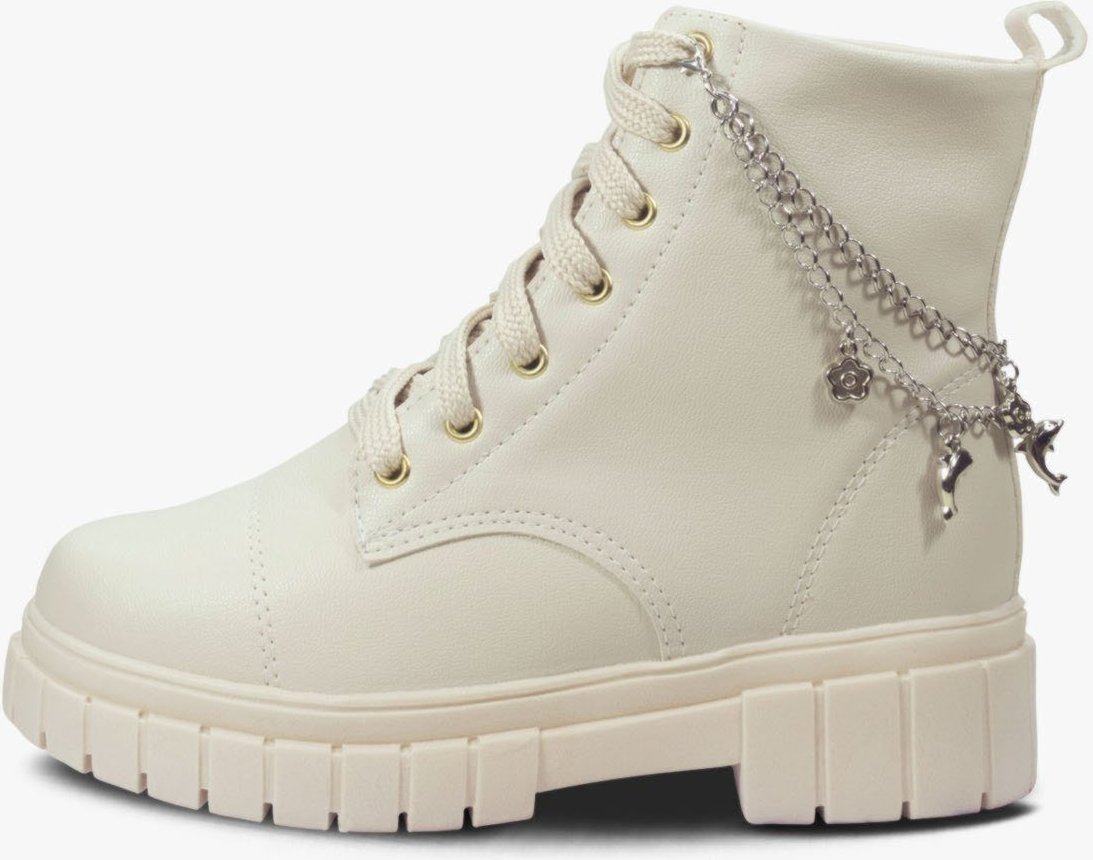 Infantil - Bota Feminina Pópidi Coturno Menina Tratorado Off White com Corrente