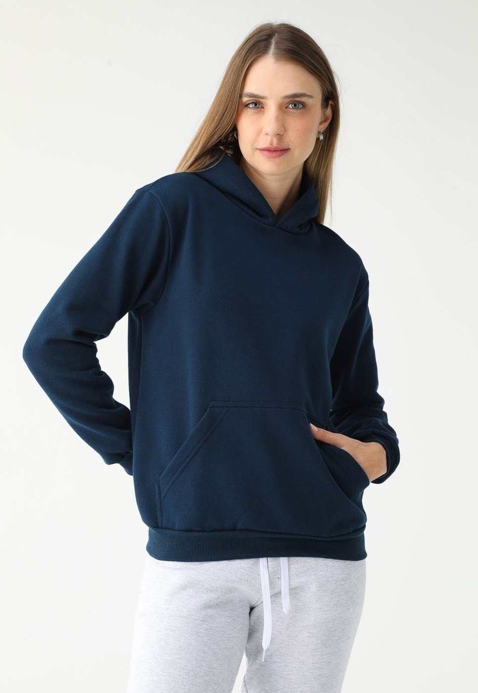 Imagem principal Blusa de Frio Moletom Feminino Flanelado Benellys Liso Canguru Marinho azul marinho Benellys azul marinho