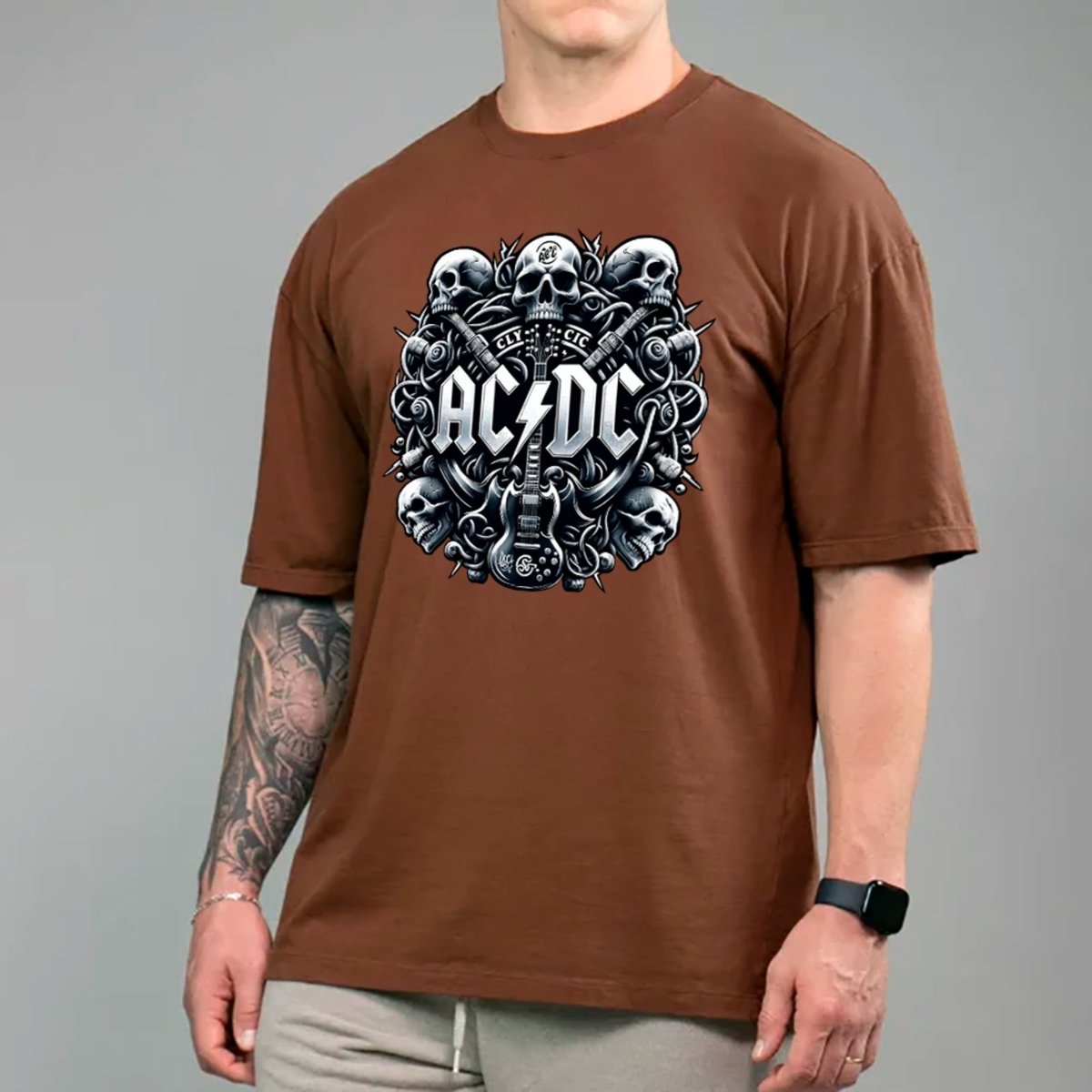 Imagem principal Camiseta Ousy Básica AC DC Caveiras Estilo Heavy Rock Unissex marrom ousy marrom