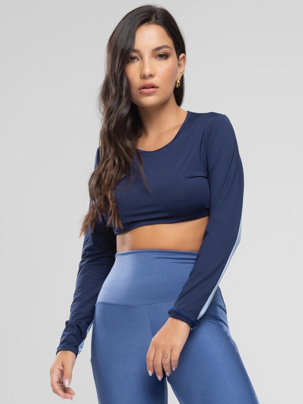 Imagem principal Cropped Manga Longa Fitness Tecido Proteção Solar Uv 50+ Beach Tennis Vicbela Marinho azul/azul marinho azul Vicbela azul/azul marinho azul