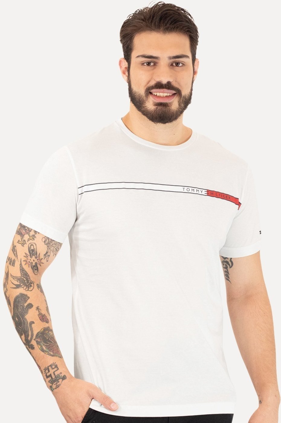 Imagem principal Camiseta Tommy Hilfiger Masculina Two Tone Chest Stripe Branca branco Tommy Hilfiger branco