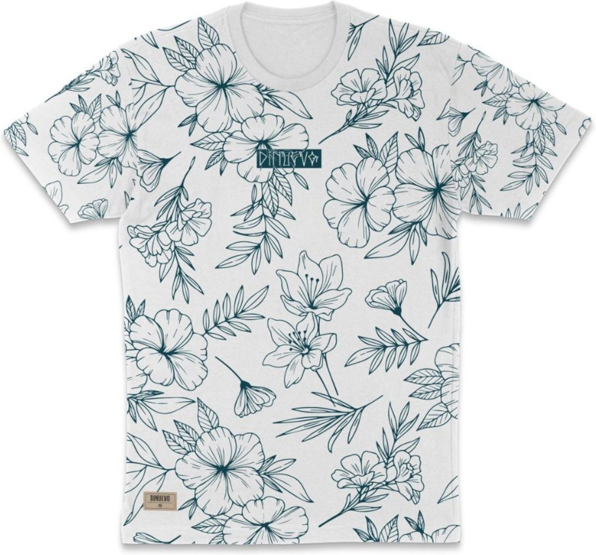 Imagem principal Camiseta Masculina Floral Ramos Branco e Azul Premium Di Nuevo branco azul Di Nuevo branco azul