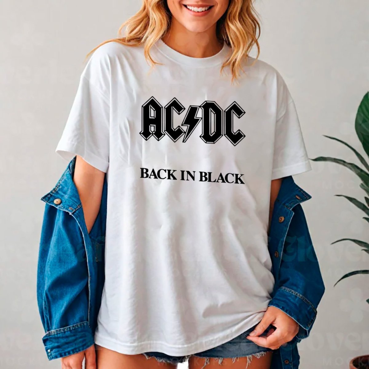 Imagem principal Camiseta Ousy Básica AC DC Back In Black Estilo Street Unissex Branco branco black ousy branco black