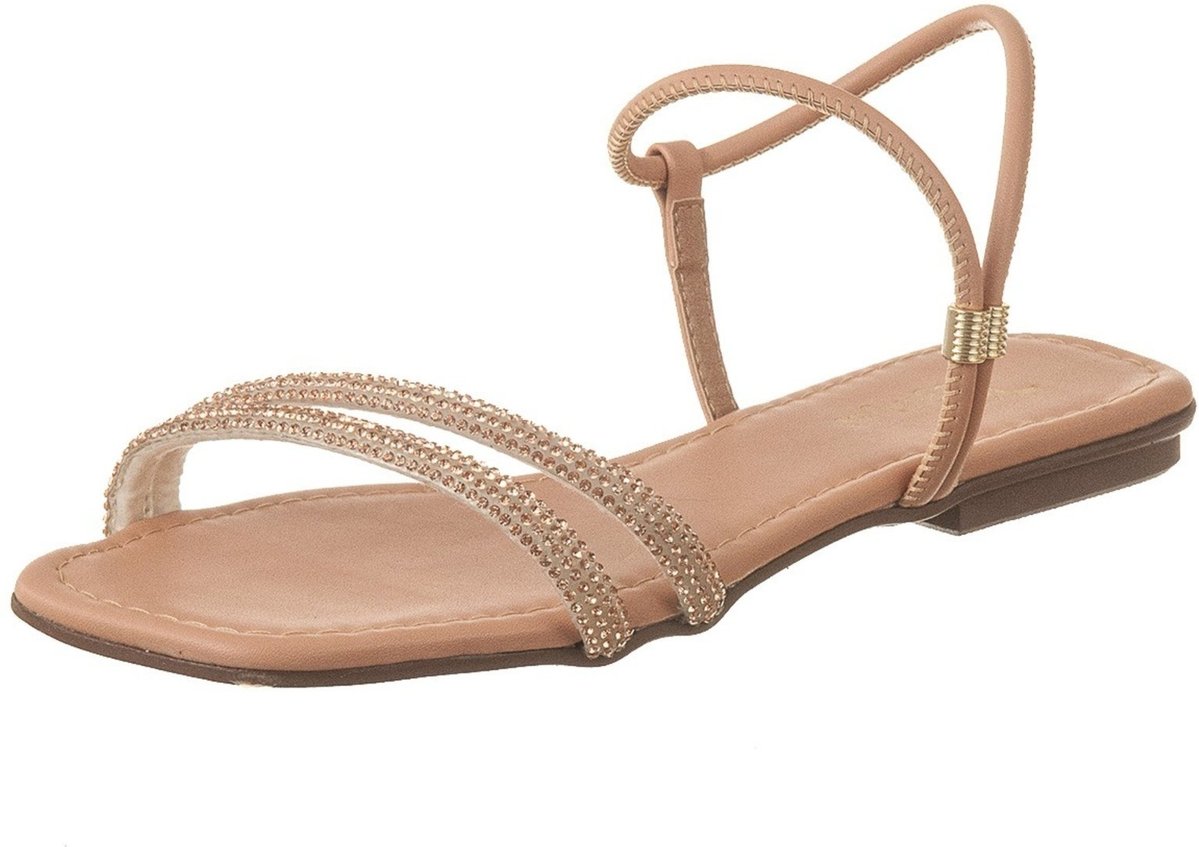 Sandália Feminina Rasteira C/ Brilhos Strass Moda Conforto Rosado