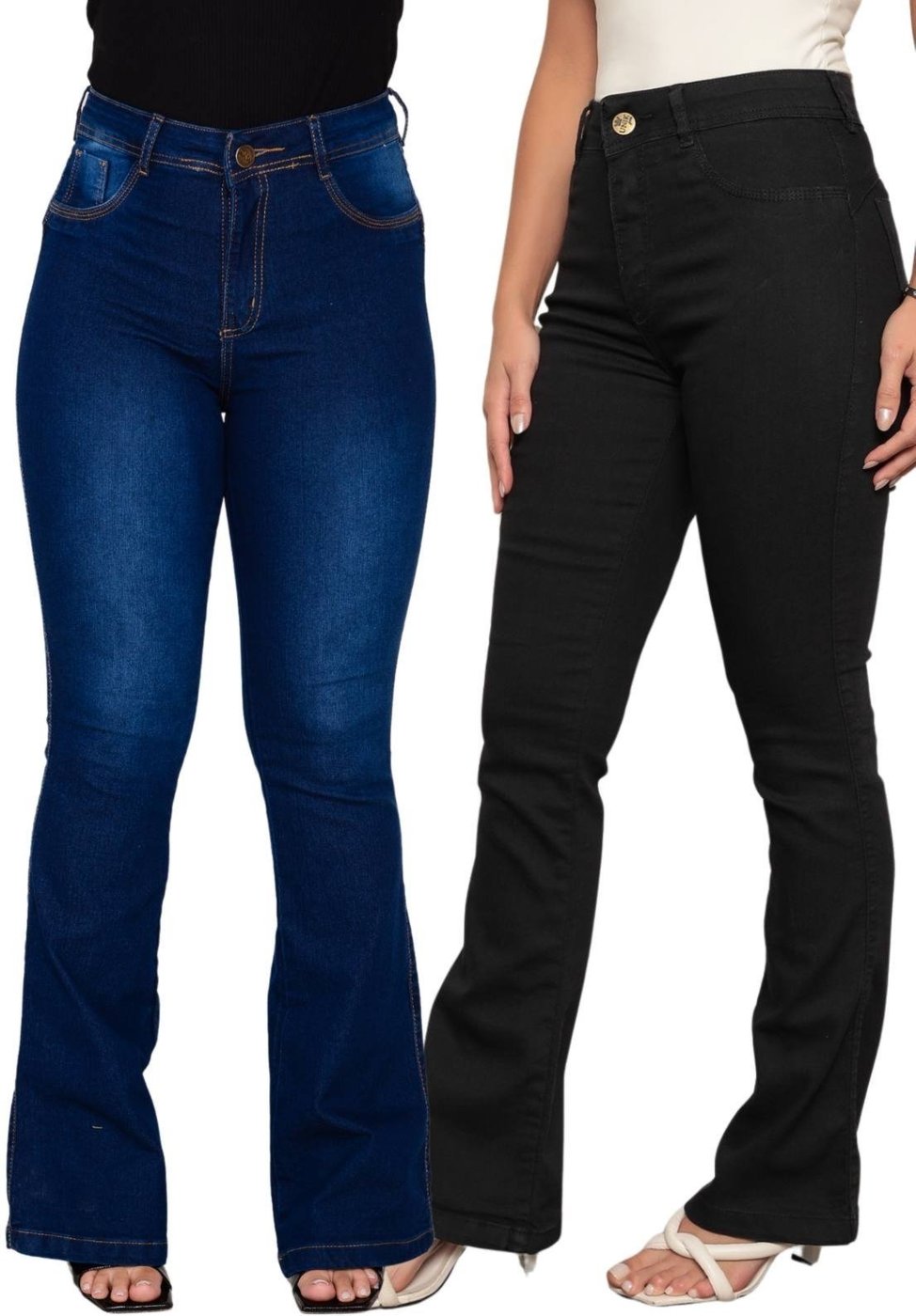 Imagem principal KIT 2 Calça Feminina Flare Mys Jeans Cintura Alta Confortável Manchado e Preto Ethereal Jeans azul/preto azul Ethereal Jeans azul/preto azul
