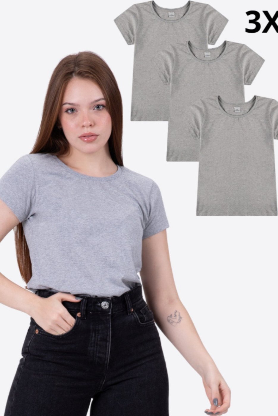 Imagem principal Kit 3 Blusas Básicas Adulto Mescla VIDA COSTEIRA cinza VIDA COSTEIRA cinza