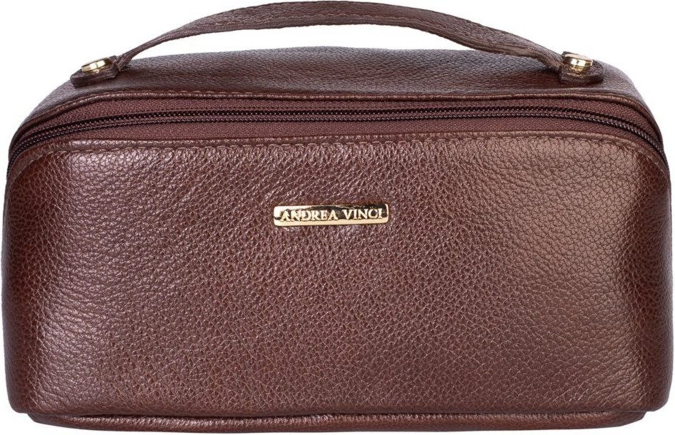 Necessaire de couro liso Athena 11x25x12,5cm - Café