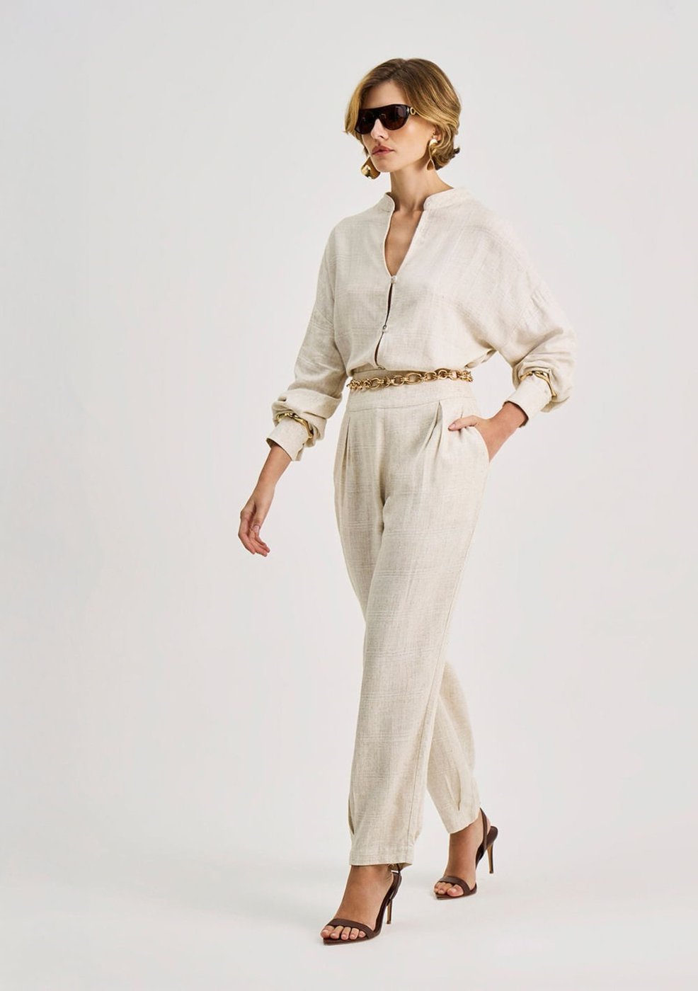 Calça Iódice Cenoura Alta Off-white