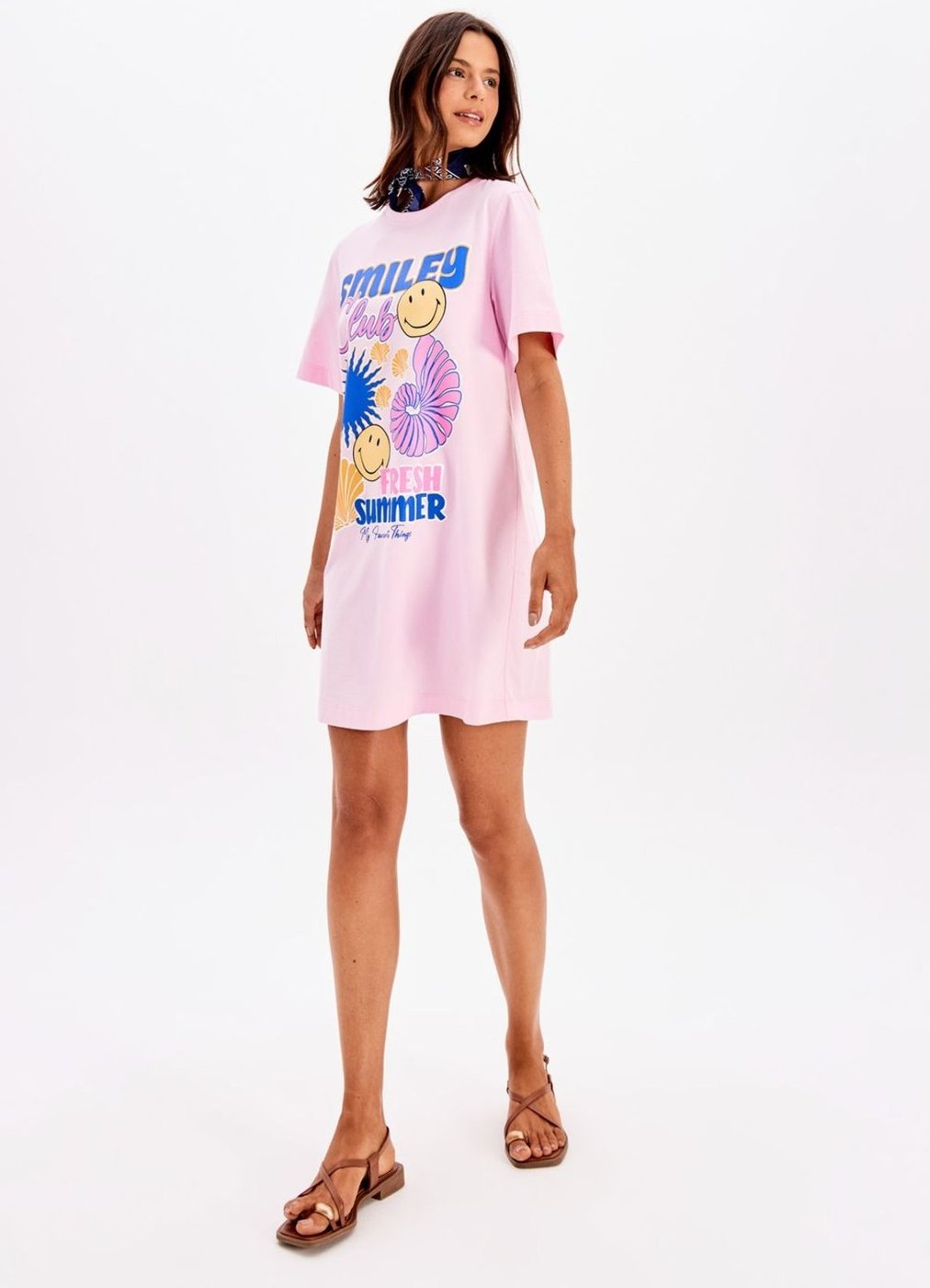 Vestido T-Dress Curto Estampado Smiley
