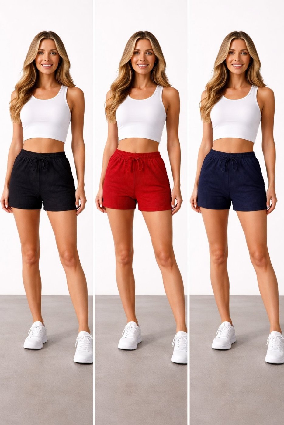 Kit 3 Shorts Malha D Bell Outlet Fashion Canelado Soltinho Vermelho