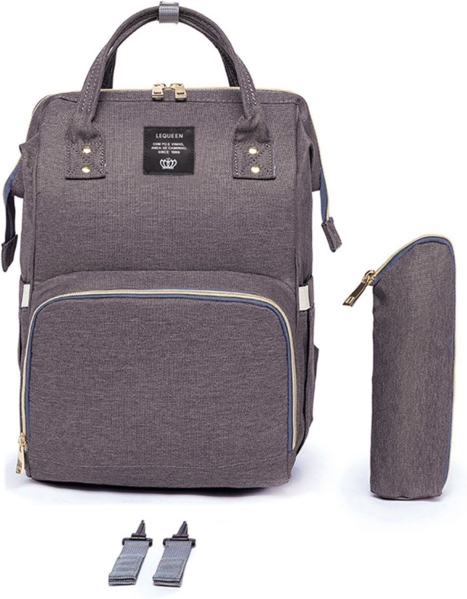 Imagem principal Infantil - Mochila Bolsa Maternidade Lequeen Porta Mamadeira Menina Menino Claro cinza Lequeen cinza