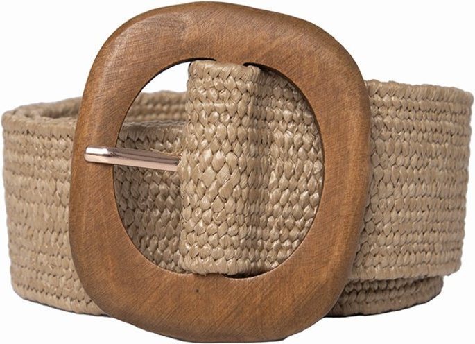 Cinto Cabanafree de palha natural com fivela em madeira Caqui