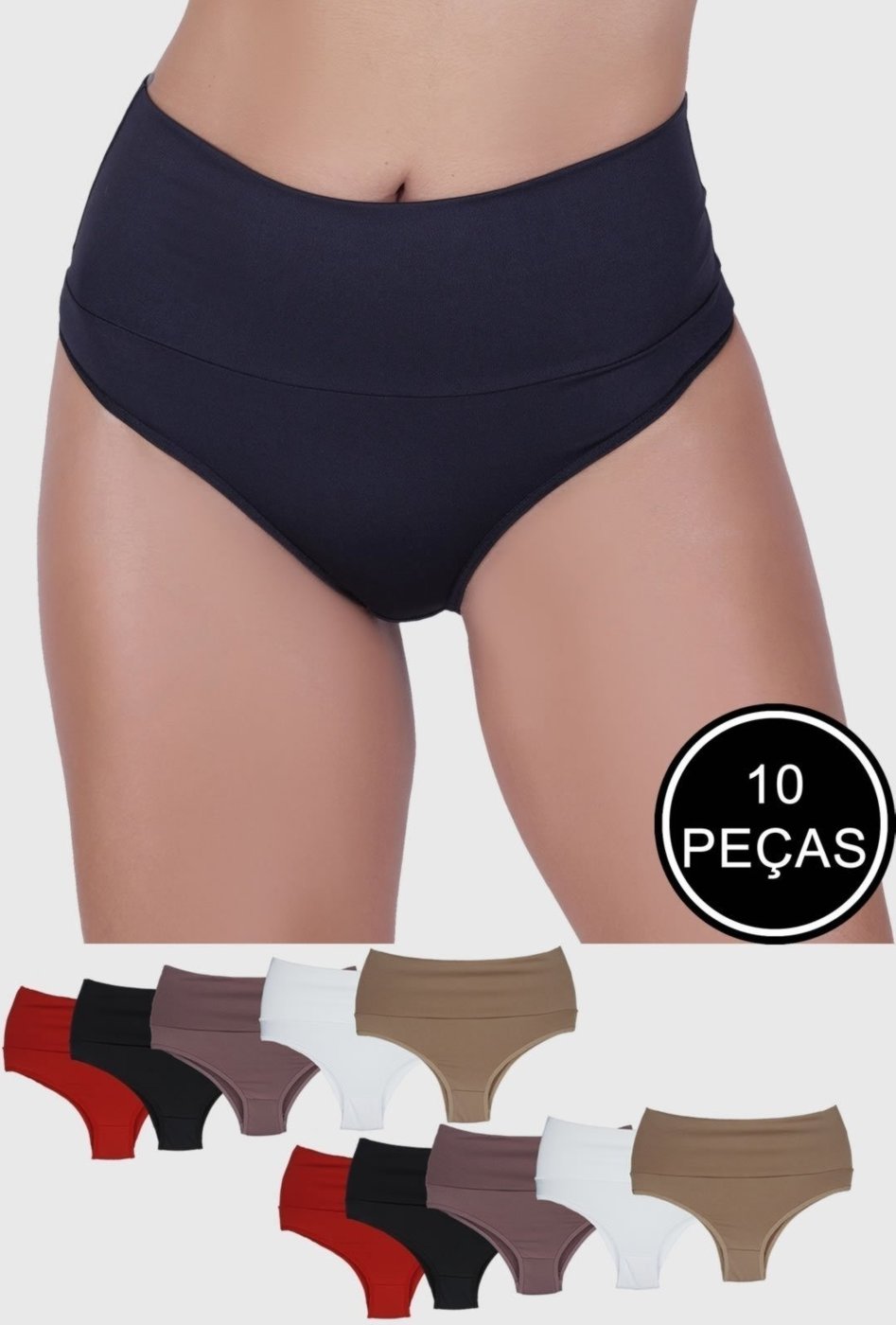 Imagem principal Kit Calcinha Rubi Cós Duplo 10 Peças St Madame Multicolorido preto St Madame preto