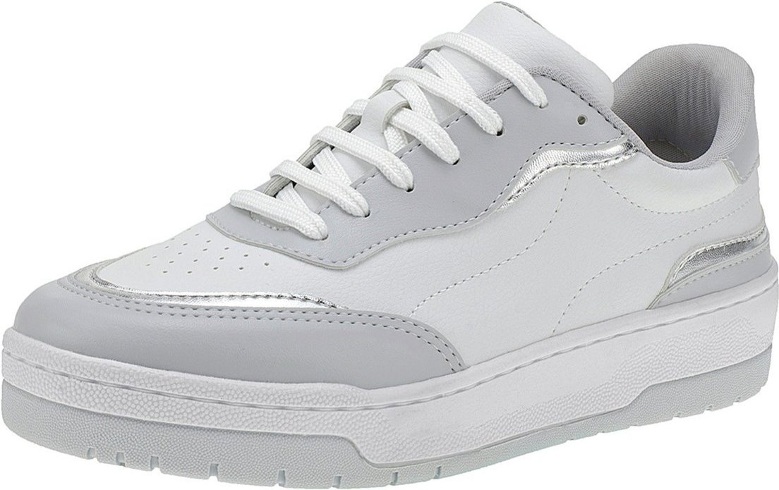 Tênis Lóris Shoes Feminino Casual com Detalhes Metalizado Fitness Dia a Dia Academia Confortável Plataforma 26060 Prata