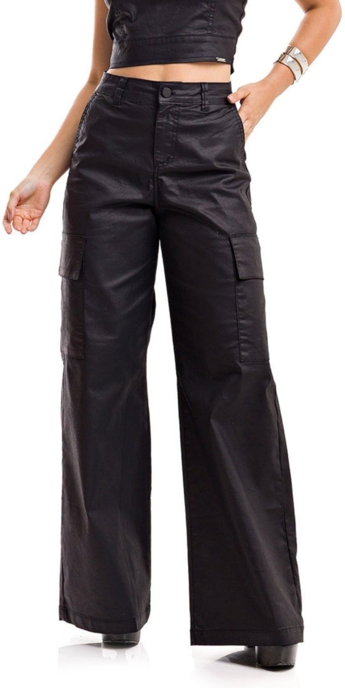 Calça Restrito Jeans Pantalona Resinada Cargo 6 Bolsos