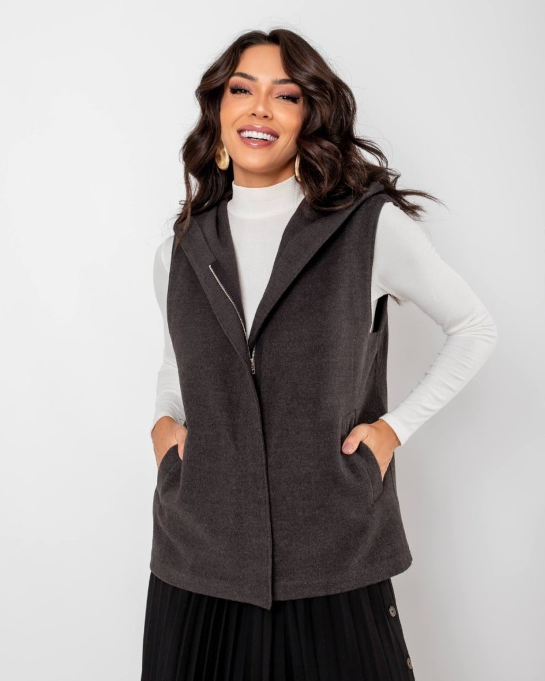 Colete com Capuz de Lã Batida Elsa