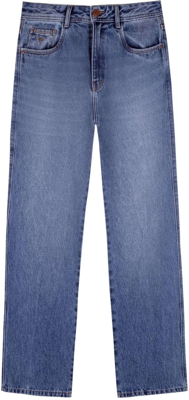 Calça Reta Cropped Com Cintura Alta E Passantes No Cós