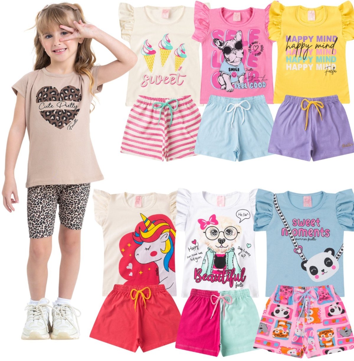 Imagem principal Infantil - Kit Conjunto Verão Menina Com 5 Conjuntos Sortidos Mega Kids unico Mega Kids unico