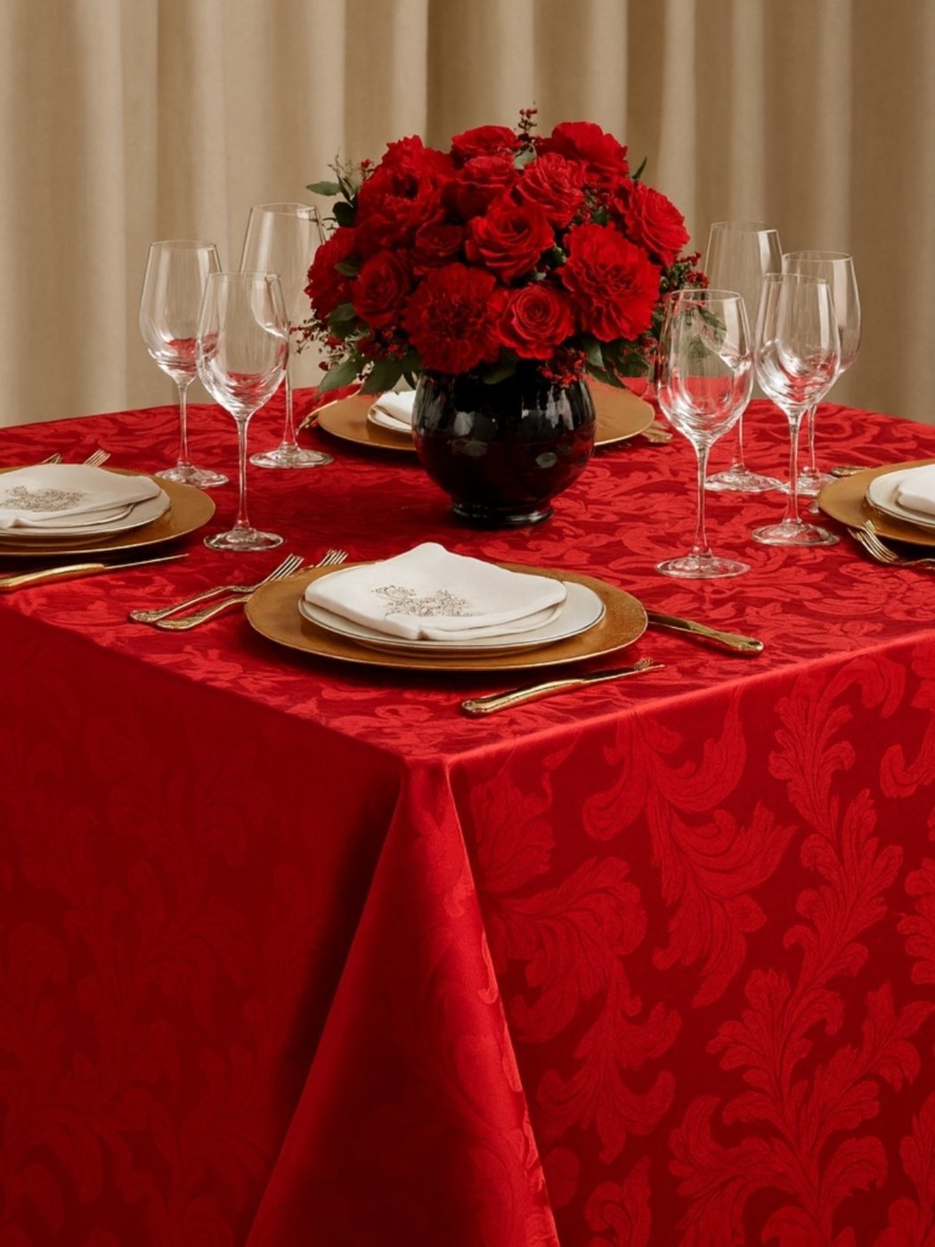 Toalha de Mesa Jacquard Lugares Requinte Clássico Vermelha